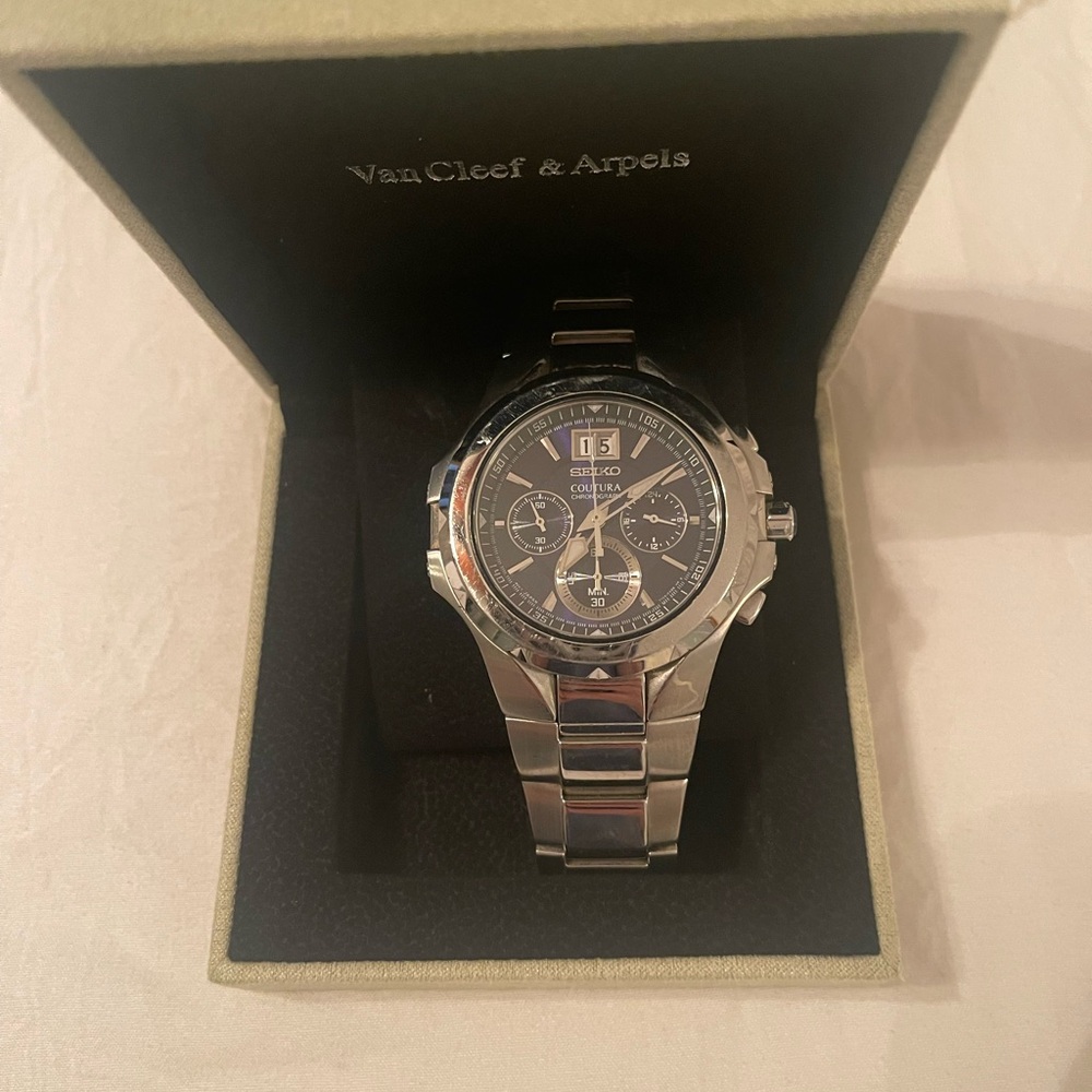 Seiko Coutura Stainless Chronograph Watch Blue Dial